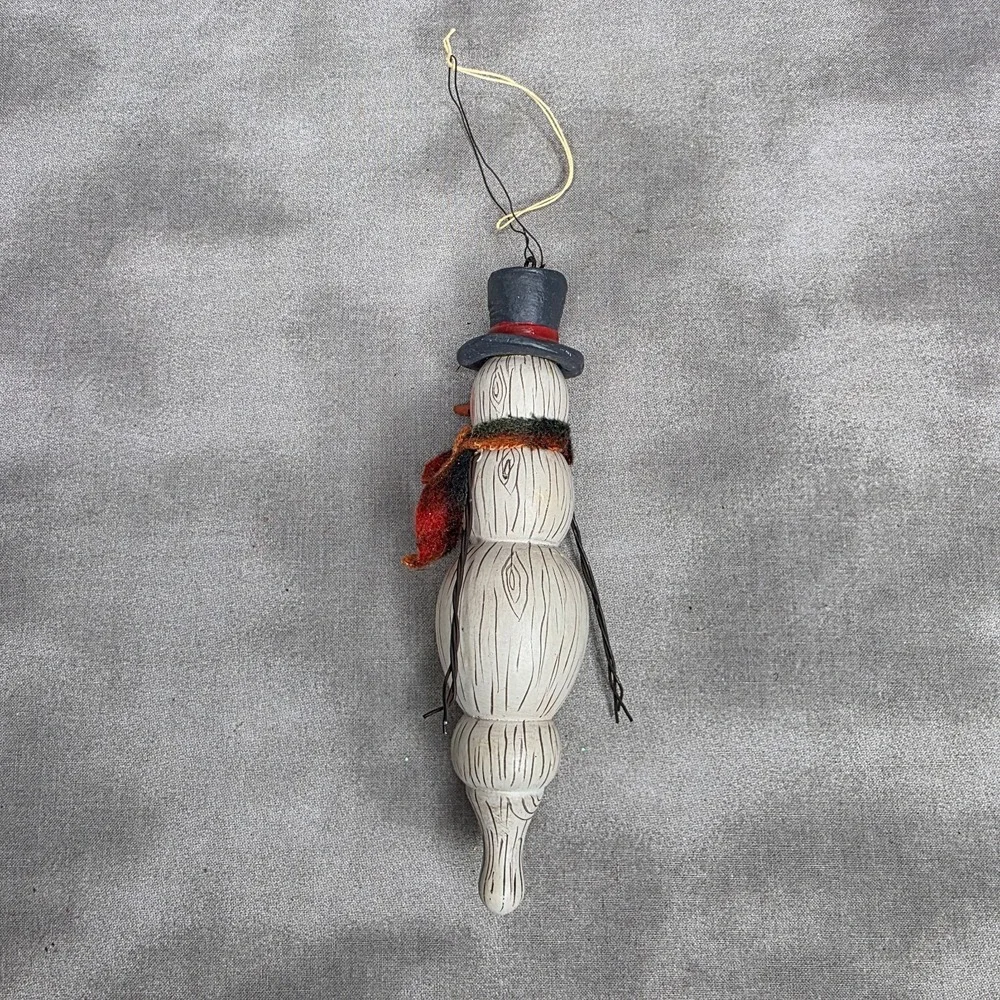 Snowman Ornament Vintage Wooden Hand Painted Bobbin Body 6